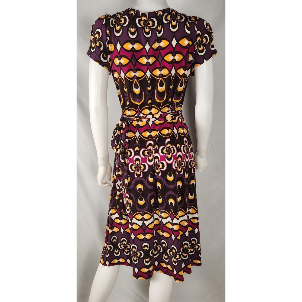 Bisou Bisou Groovy Retro Y2K Wrap V‑Neck Knee Length Dress – Size 12 - Picture 2 of 13